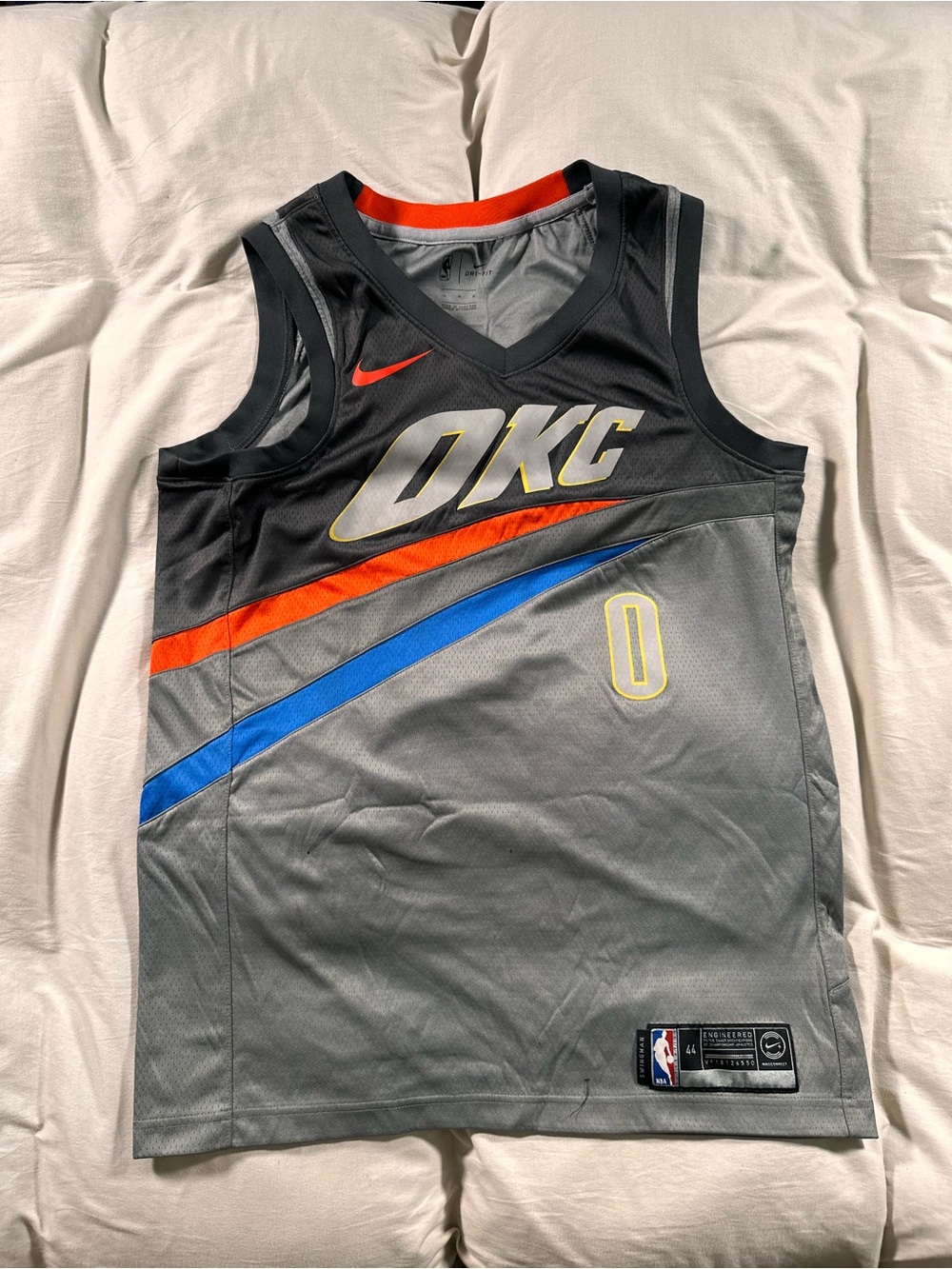 Nike Dri-Fit Oklahoma City Thunder Jersey (44) Medium Gray Russell Westbrook #0